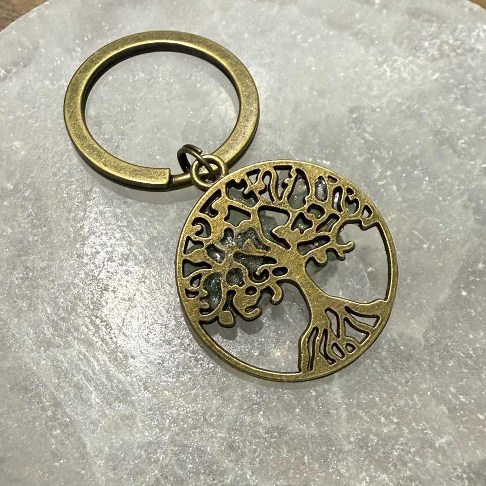 PRICE IS FIRM - Green Aventurine Bronze Tree of Life Handmade Keychain/Bag Tag - Picture 4 of 7